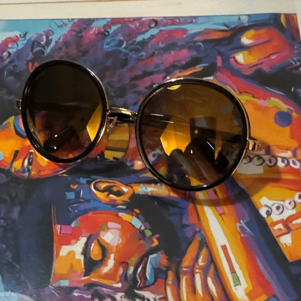 Jimmy Choo Black and Gold Round Sunglasses